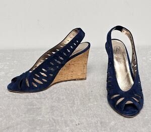 Adrianna Papell Womens Blue Suede Cutout Wedge Sandals-Size 7.5M